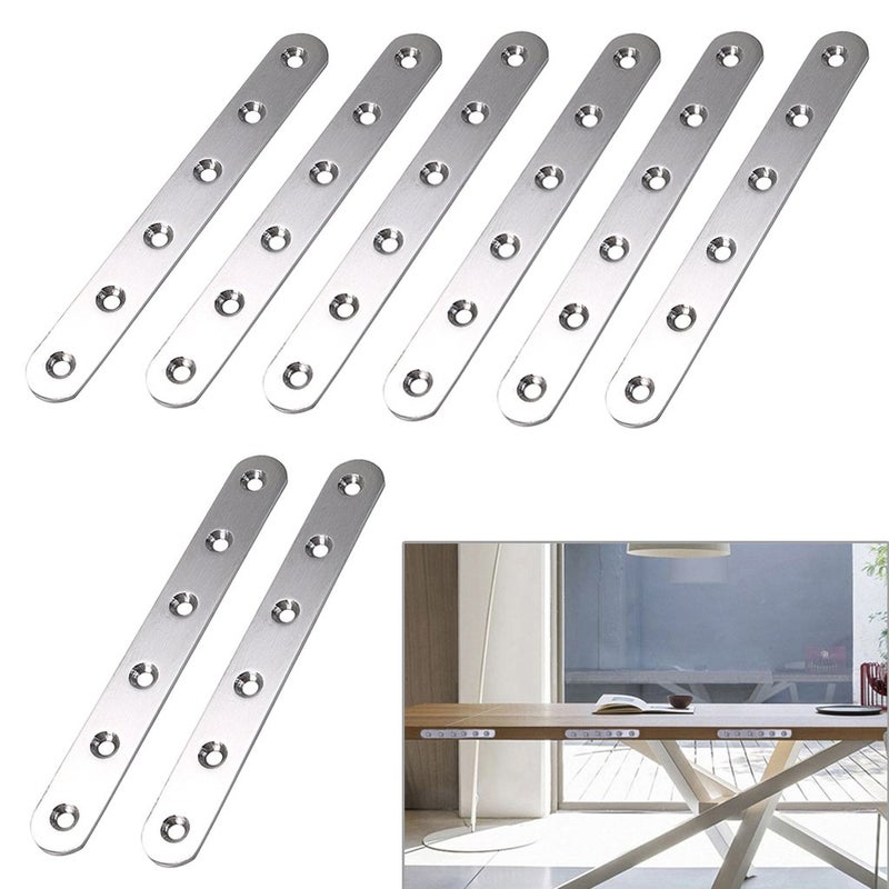 Sumnacon 8 Pcs Stainless Steel Flat Plates - 6 Inch Heavy Duty Mending Plate Straight Corner Brace Brackets Connector Furniture Repair Fixing Joint with Screws, Silver - Image 5